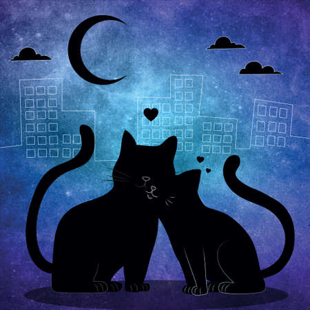 Cats Love. Vector image, can be used on print for t-shirts, caps, bags, cupsのイラスト素材