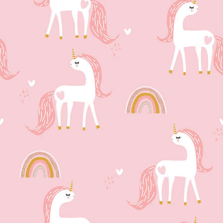 unicorn wallpaper Suitable for printing on clothes, bag, notebooks, wallpapers, children's clothesのイラスト素材