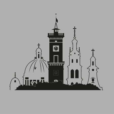 Castle on the mountain. vector drawing. Suitable for logo and any other productのイラスト素材