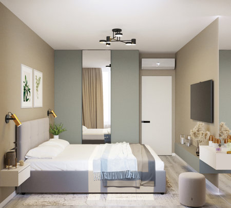 gray bedroomの写真素材