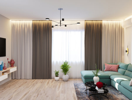 interior of modern bright interiors apartment 3D rendering computer generated imageの写真素材