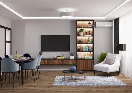 interior of modern living room, 3d render illustration mock upの写真素材