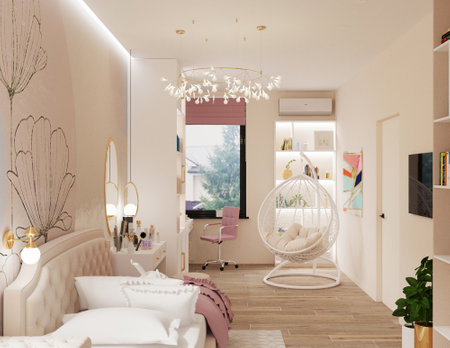 Interior of a childrens room in a modern style. 3d renderの写真素材