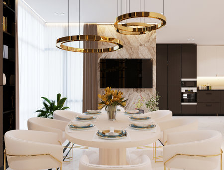 3d rendering luxury dining room and living room in hotel or apartmentの写真素材