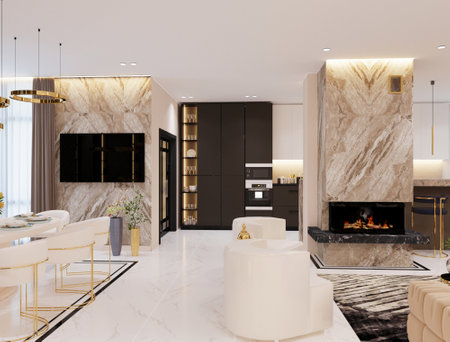 Luxury bathroom with marble and black walls. 3d renderingの写真素材