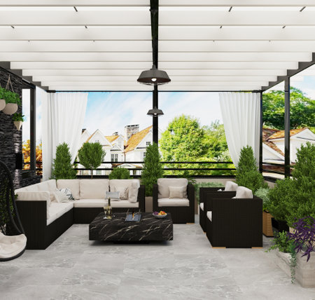 Interior of a modern terrace. 3d rendering mock upの写真素材