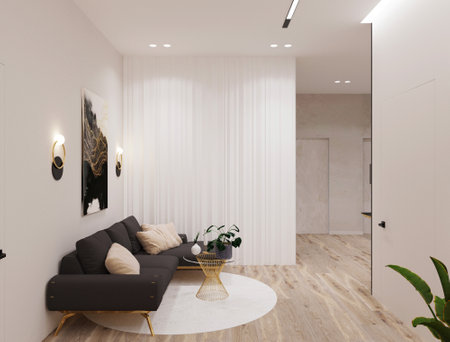 Modern living room interior design. 3D rendering mock up.の写真素材
