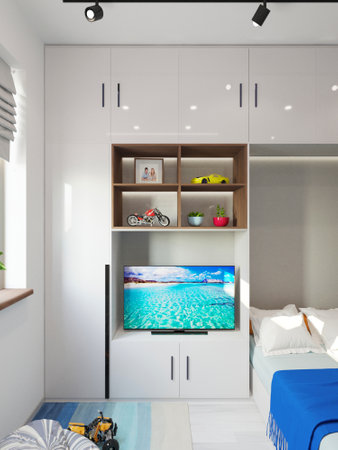 Interior of a modern bedroom with a swimming pool, 3d renderの写真素材