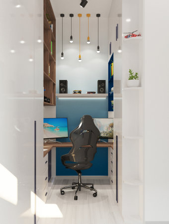Interior of a modern office with desk and chair. Nobody insideの写真素材