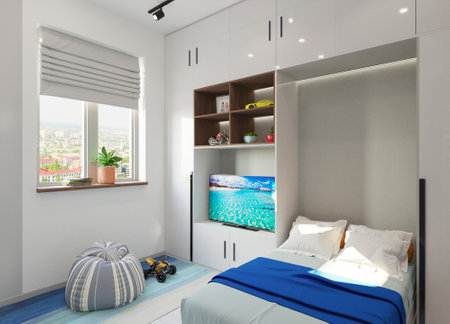Interior of a bedroom in a modern house, 3d renderの写真素材