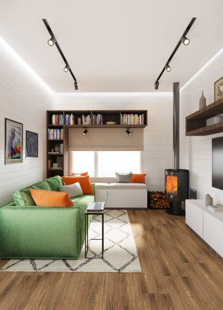 TV stand and sofaの写真素材