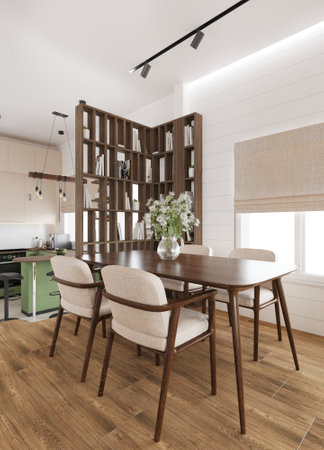 wooden dining tableの写真素材