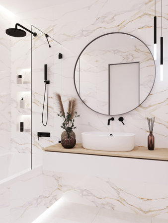 round bathroom mirrorの写真素材