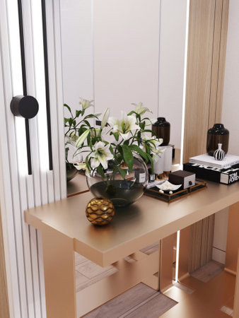 Flowers are on the tableの写真素材