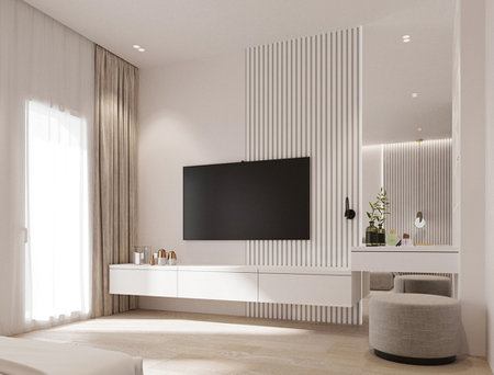 TV screen hanging in the roomの写真素材