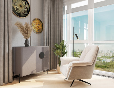 White armchair in the roomの写真素材