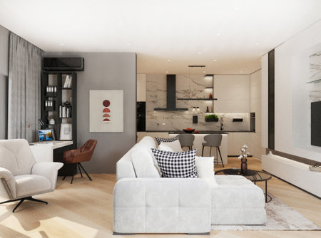 Gray sofa in the roomの写真素材