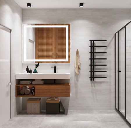 square bathroom mirrorの写真素材