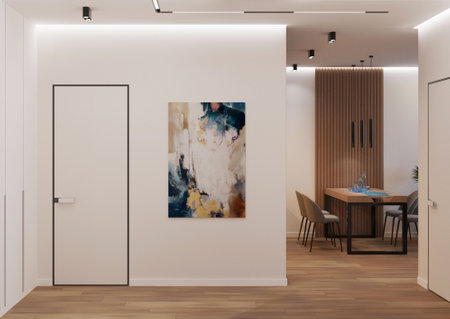 The painting hangs on the wallの写真素材