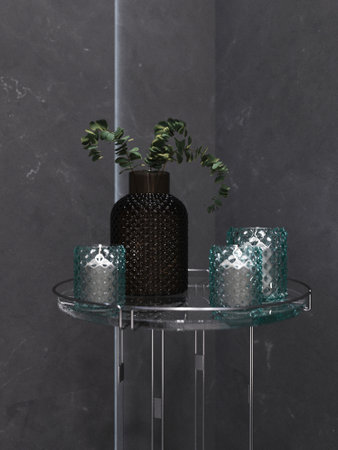 Candles on a stand in the bathroomの写真素材