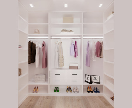 Wardrobe room with clothesの写真素材