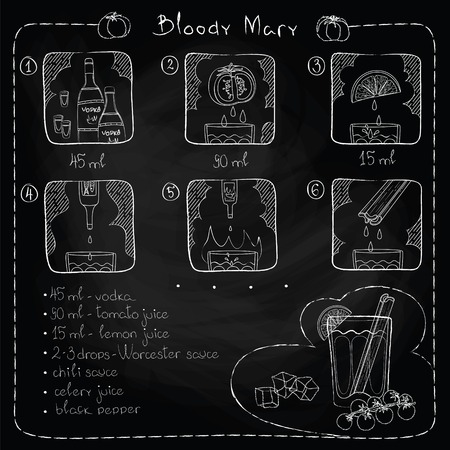 Hand drawn illustration of cocktail, imitation of chalk. Bloody Mary. Vector illustrationのイラスト素材