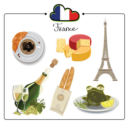 Set of cultural symbols France. France. Vector illustrationのイラスト素材