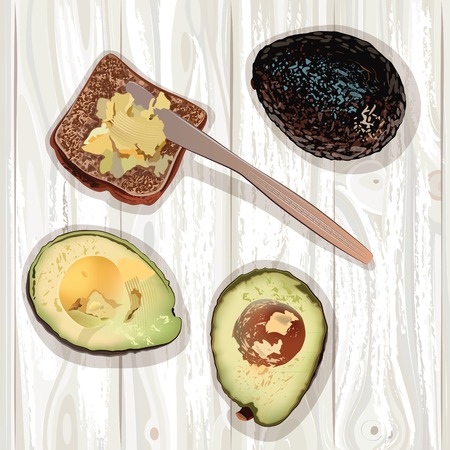 Avocado vector isolated on wood surface of the table. Avocado. Vector illustrationのイラスト素材