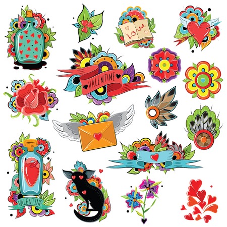 Happy valentine's day ornaments. Saint Valentine colorful. Vector illustrationのイラスト素材