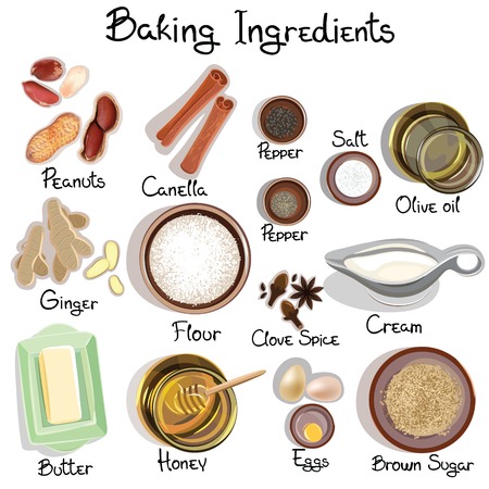 Illustration set baking ingredients on white. Baking ingredients. Vector illustrationのイラスト素材
