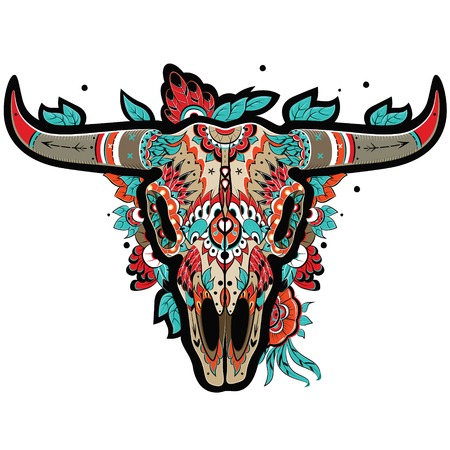 Buffalo Sugar Mexican Skull. Buffalo Skull. Vector illustrationのイラスト素材