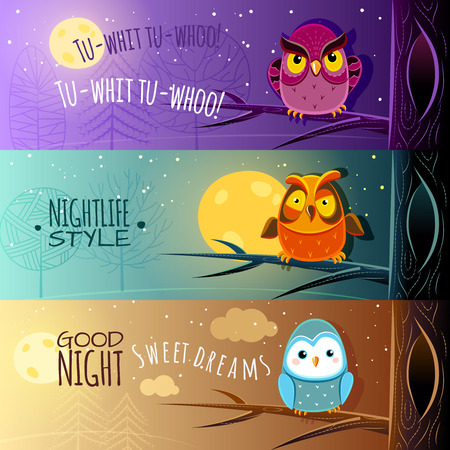 Colorful Owls banners. のイラスト素材