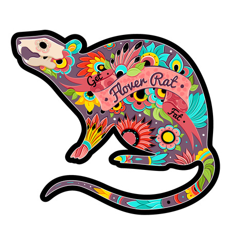Greeting card with rat with floral patterns. Flower Rat.  のイラスト素材