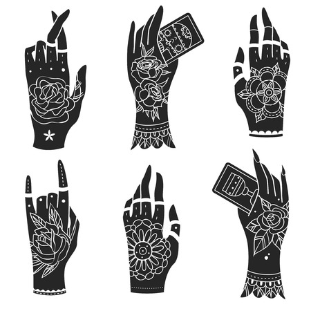 Ornate hands with old school tattoo. Old school tattoo hands.のイラスト素材