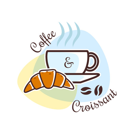 Isolated Restaurant Icon. Coffee and croissant emblem. Vector illustrationのイラスト素材