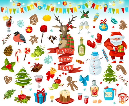 Big set of Christmas items. Happy New Year. Vector illustrationのイラスト素材