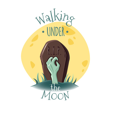 Zombie hand on the Moon backdrop. Vector emblemのイラスト素材