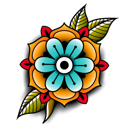 Old school tattoo art flowers for design and decoration. Old school tattoo flower. Vector illustrationのイラスト素材
