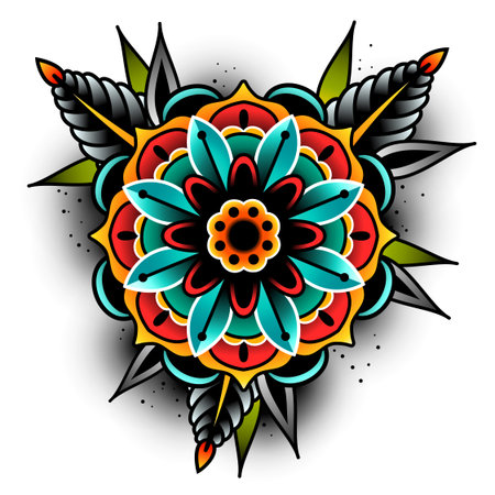Old school tattoo flowerのイラスト素材