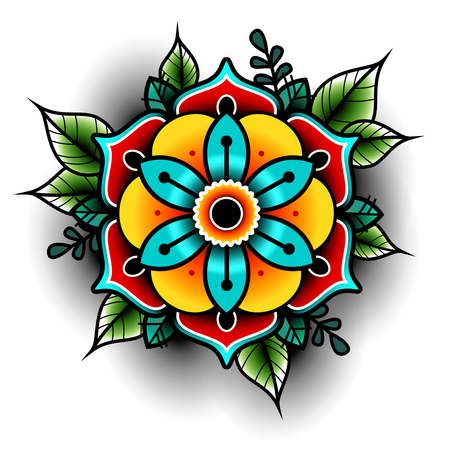 Old school tattoo flowerのイラスト素材