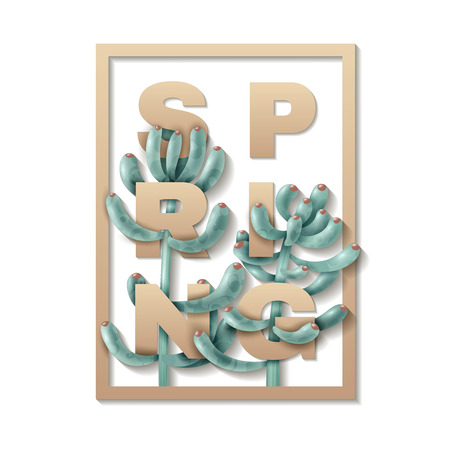 Square frame with succulent. Succulent Spring frame. Vector illustrationのイラスト素材