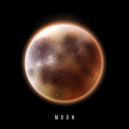 Realistic moon in the night sky. The full moon. Vector illustrationのイラスト素材