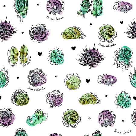 succulents seamless patternのイラスト素材