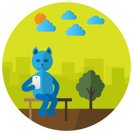 Cute selfie cat with mobile phone flat styleのイラスト素材