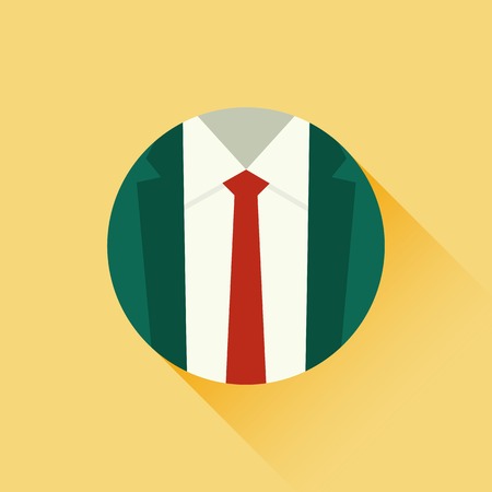 Vector illustration of suit and red tie. Formal suit. Male clothing suit. Business concept. Flat design styleのイラスト素材