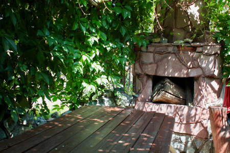 Brick fireplace at the cottageの写真素材