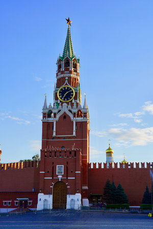 Moscow, Russia - August 2020: The main tower of the Moscow Kremlin, Moscow is the capital of the...