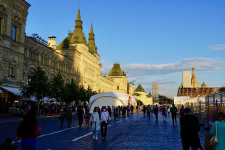 Moscow, Russia - August 2020: Red Square is the main square of the Russian capital on a weathery...