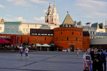 Moscow, Russia - August 2020: Beautiful summer landscapes of the capital, temples and red brick buildings in the church of Moscow, the main attractions of the capitalのeditorial素材