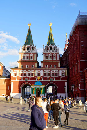 Moscow, Russia - August, 2020 : The Red Tower of the Historical Museum in the heart of the Russian capital, Beautiful sights of the capitalのeditorial素材